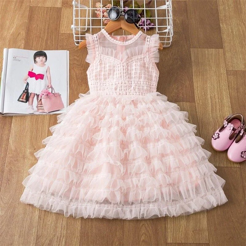 Autumn Winter Long Sleeves Kids Dresses For Girls Casual Clothes Floral Princess Dress Lace Mesh Girls Dress Children's Clothing