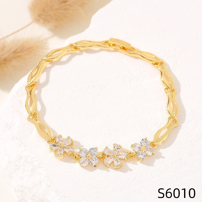 Minimalist Flower Copper Inlay Zircon Bracelets