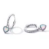 Sterling 925 Silver Heart Opal Hoop Earrings