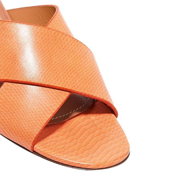 Orange Python Summer Sandals Open Toe Chunky Heel Mules |FSJ Shoes