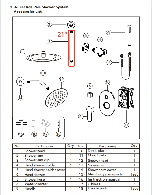  Accessory: Shower Arm for SFS-1057-GD10, Part #2, 1 pc