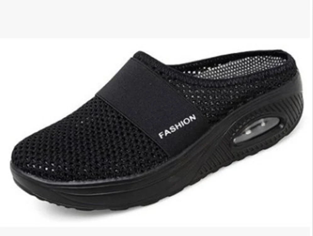 Yyvonne Summer No Heel One-Legged Pedaled Women's Shoes Lazy Shoes Large-Size Thick-Soled Shoes Air Cushion Mesh Breathable Half-Slipper Woman