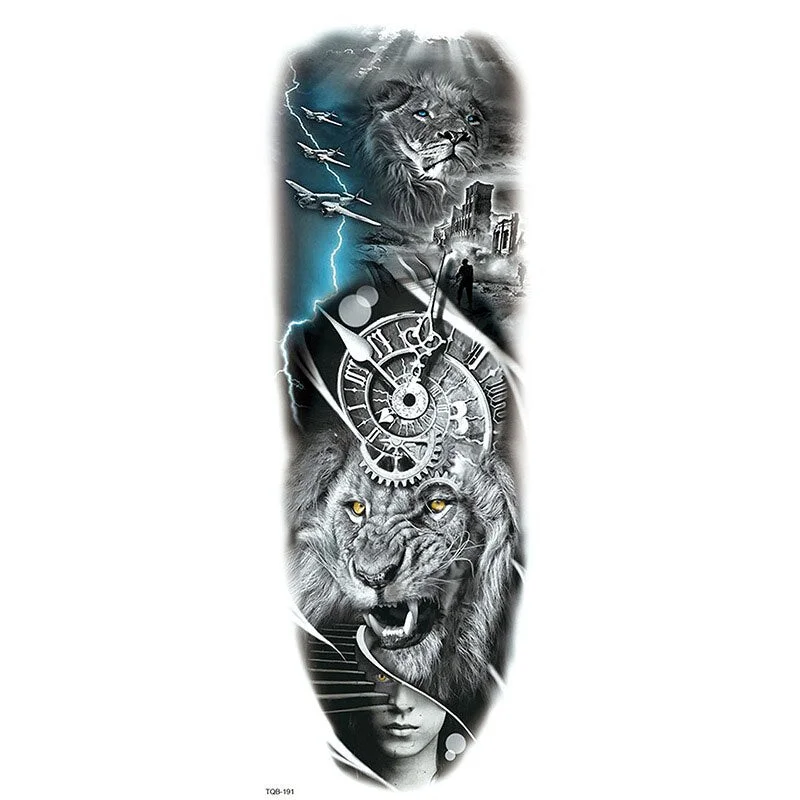 Large Arm Sleeve Tattoo Lion King Clock Outfit Rose Waterproof Temporary Tatto Sticker Skull Body Art Full Fake Tatoo Women Men