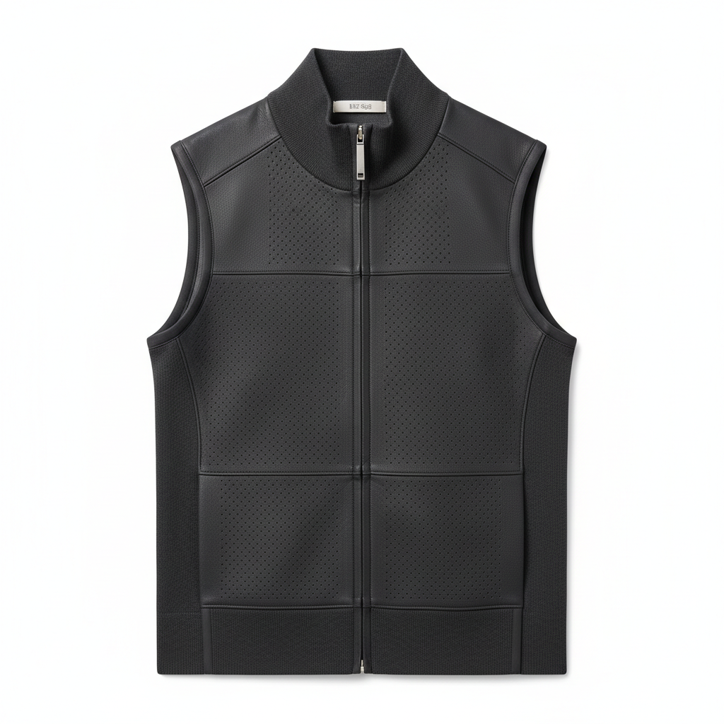 thesupersurf Black Leather Vest with Perforated Design 