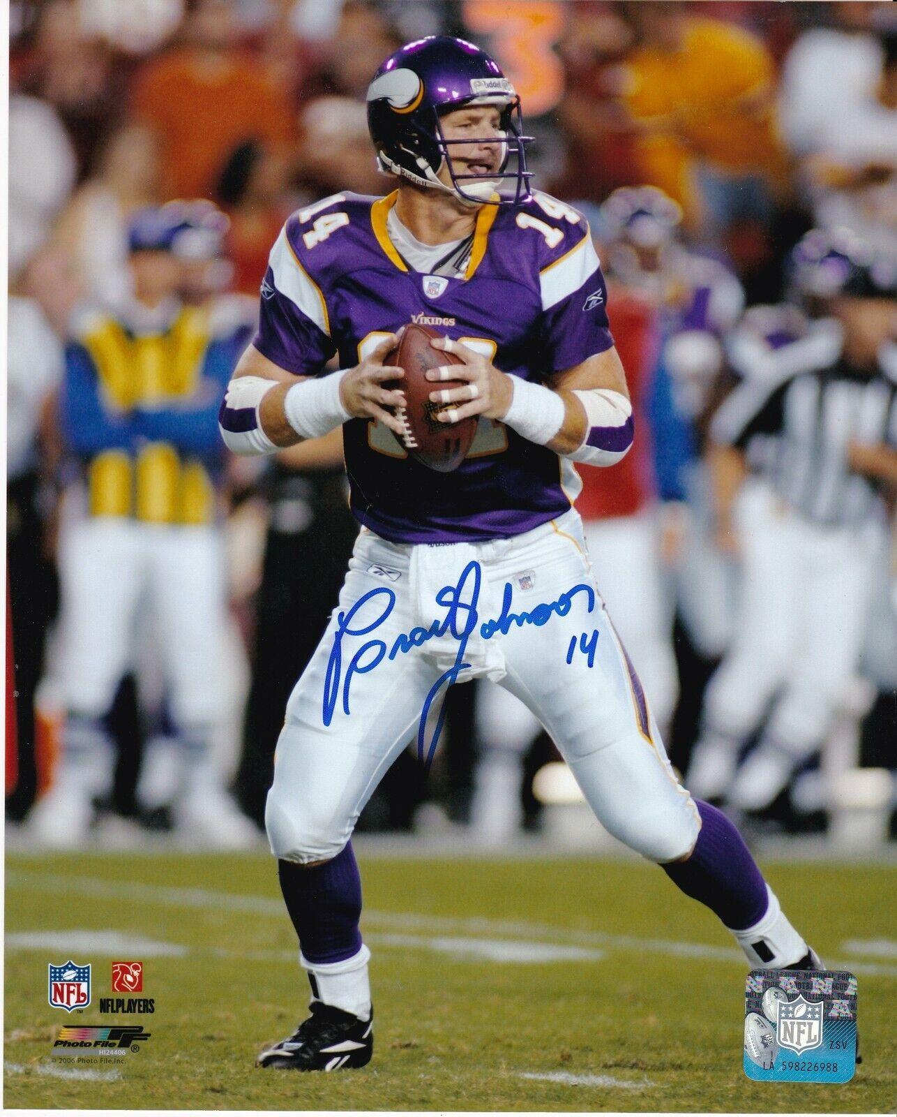 BRAD JOHNSON MINNESOTA VIKINGS ACTION SIGNED 8x10