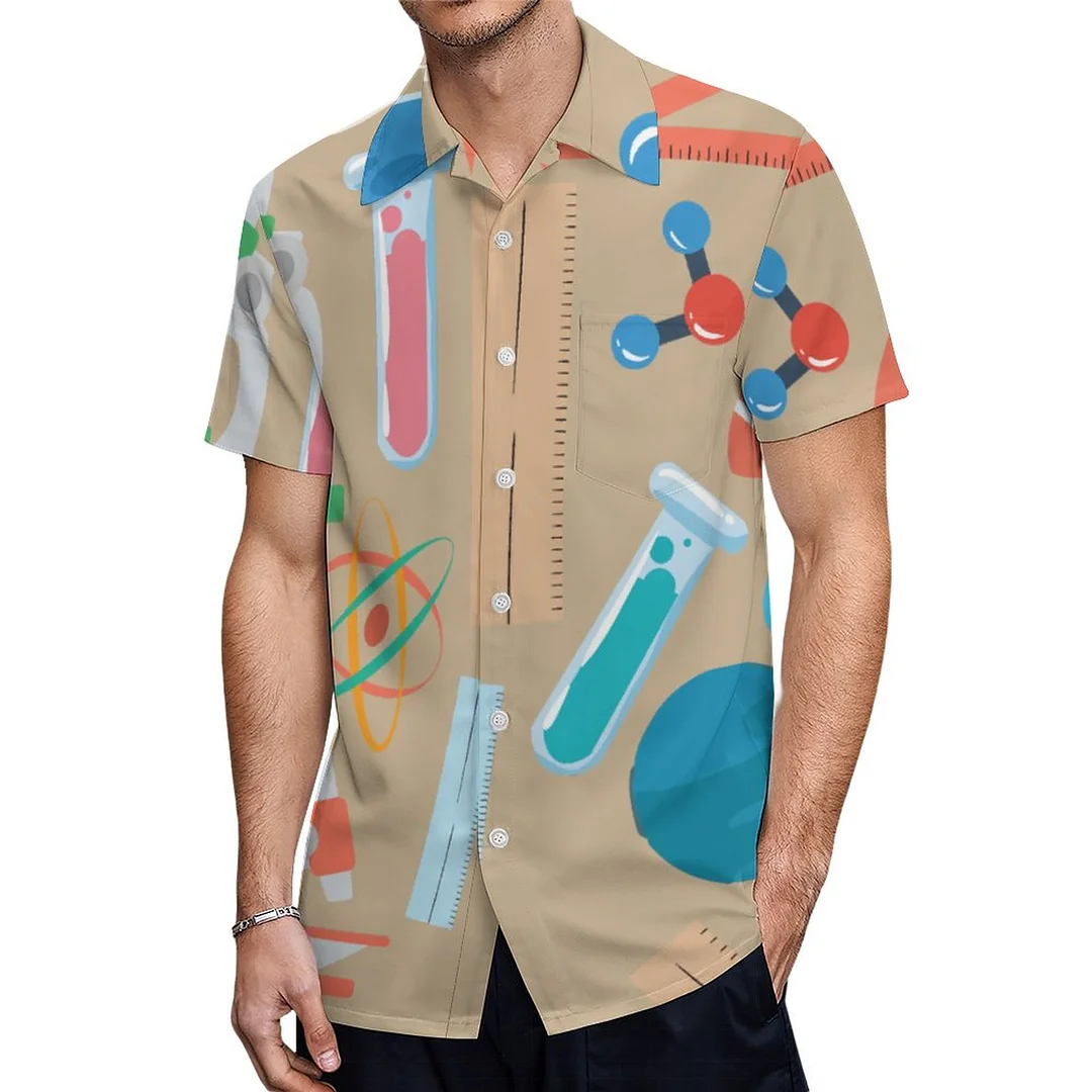 Short Sleeve Science Chemistry Math Space Hawaiian Shirt Mens Button Down Plus Size Tropical Hawaii Beach Shirts