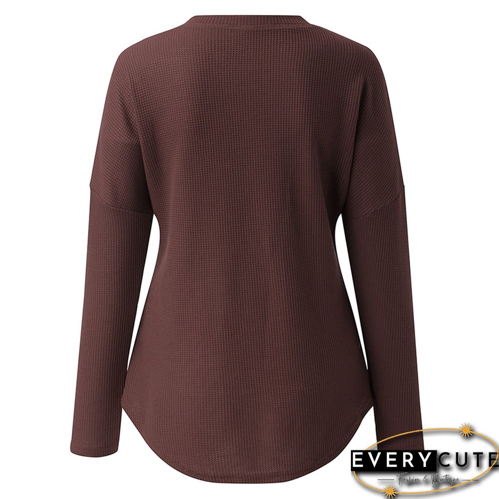 Rust Red O Neck Long Sleeve Casual Tops
