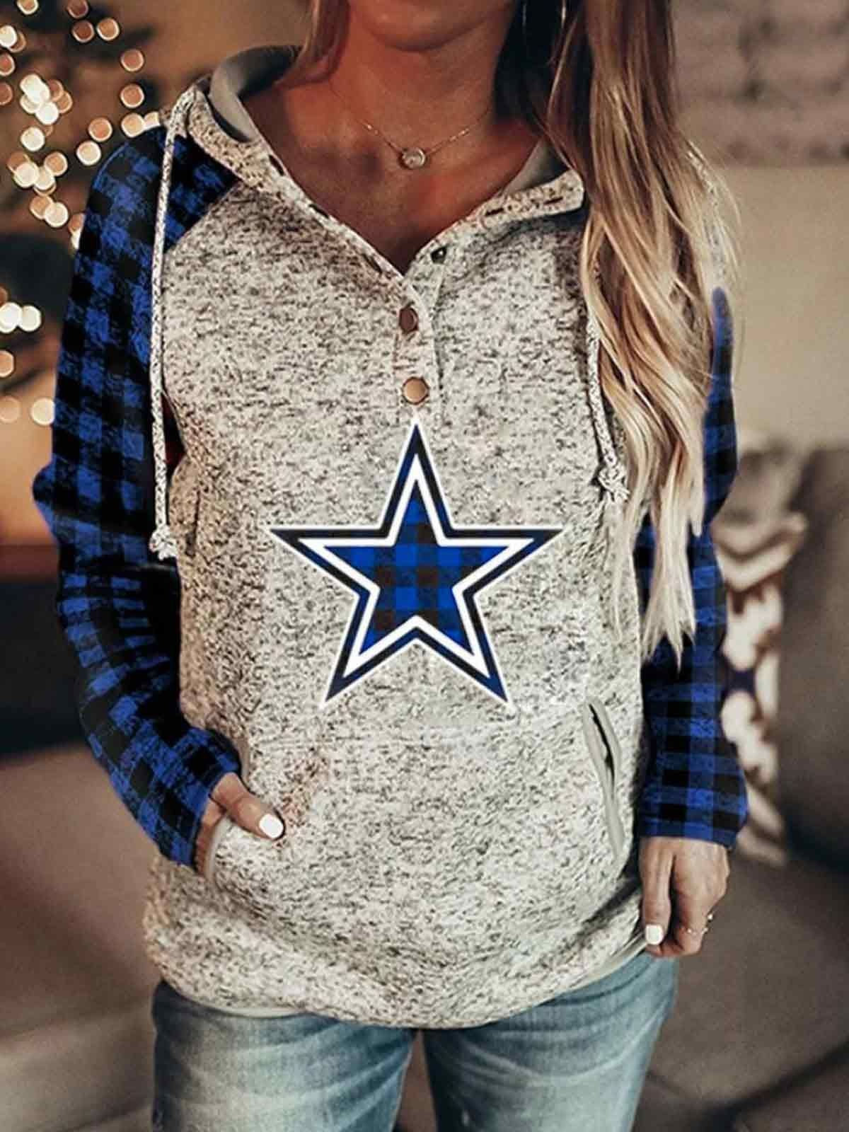 Women Long Sleeve Hooded Plaid Printed Sweatshirts Top