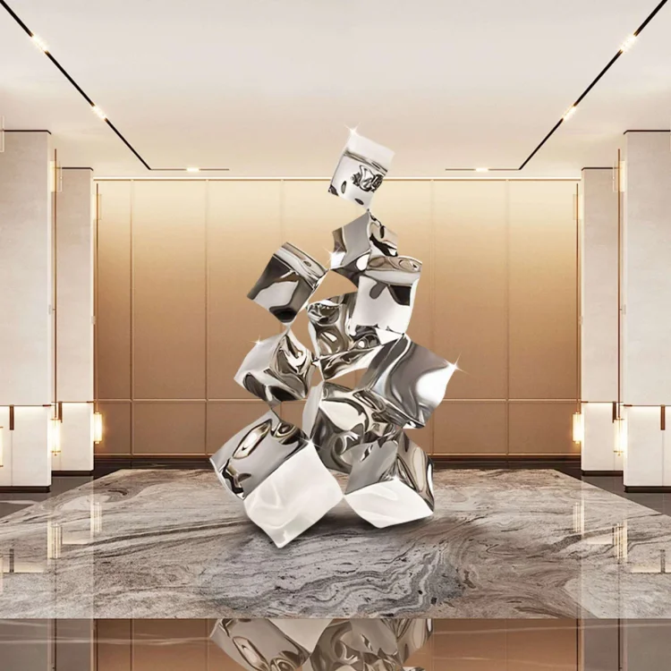 Modern Indoor Abstract Stainless Steel Cube Sculpture