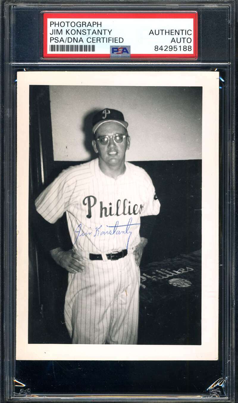 Jim Konstanty PSA DNA Coa Hand Signed 1950`s Original Photo Poster painting Phillies Autograph