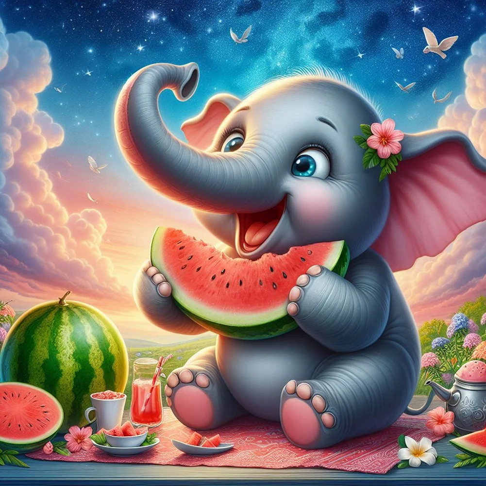 Diamond Painting - Full Square Drill - Cute Elephant(Canvas|35*35cm)