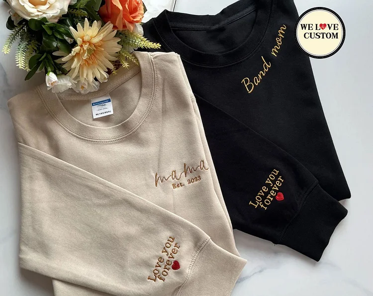 Personalized Embroidered EST Mom Sweatshirt - Custom Gift for Mom
