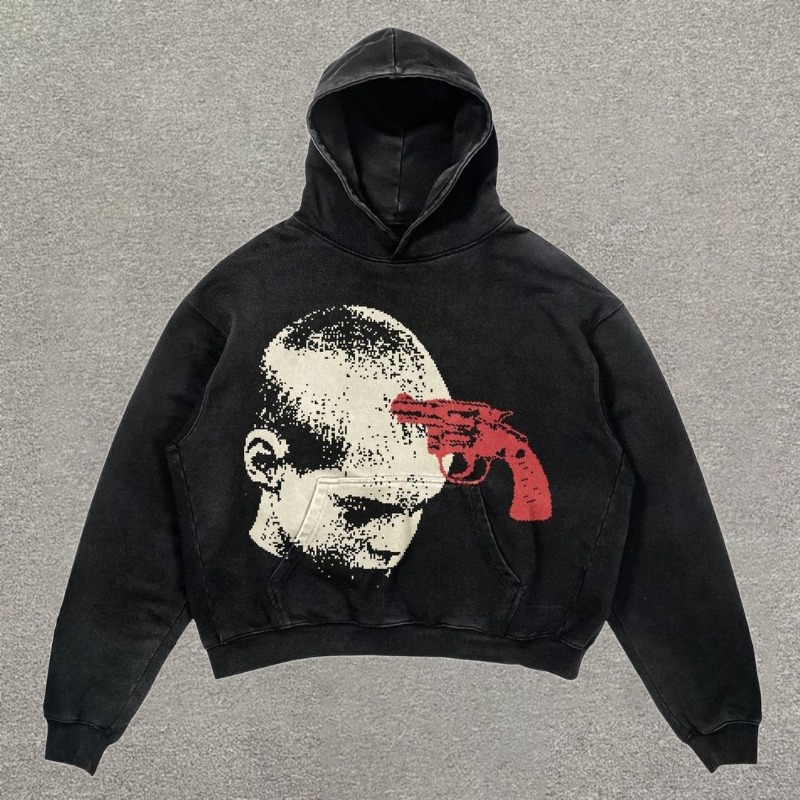 Vintage Pattern Acid Wash Hoodie