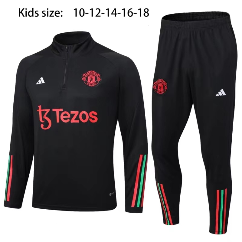 23-24 Kids Manchester United Half Zipper Long Sleeved Black Training Suit