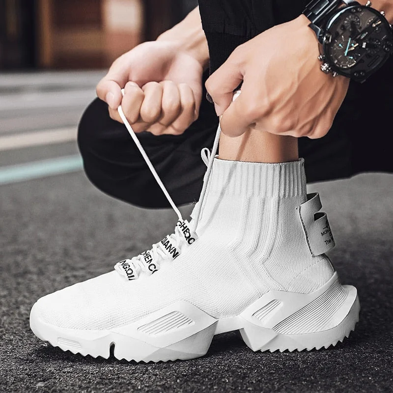 Super Light Breathable Sock Sneakers High-Top Fashion Sports Men Shoes Slip-On Chunky Daddy Shoes High Quality Non-Slip Platform