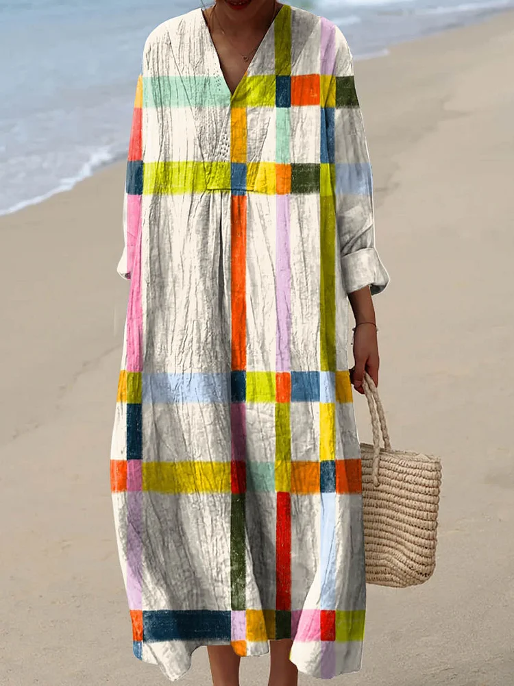 Women's Abstract Geometric Pattern Art Print Cotton Dress