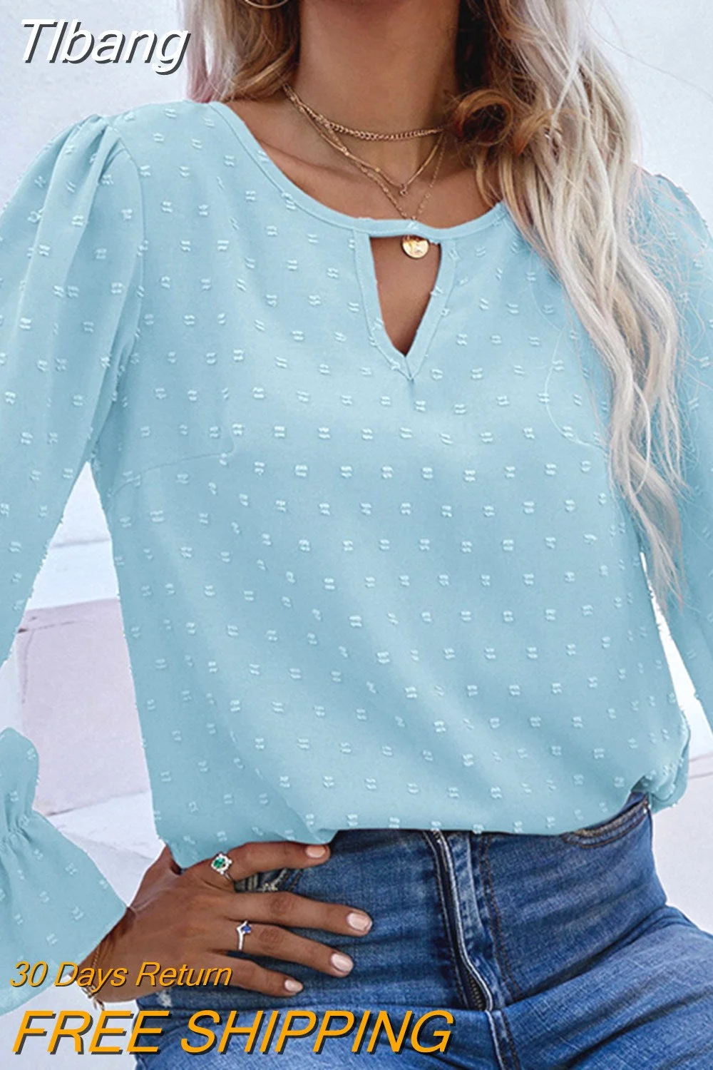 Tlbang Lace Chiffon Jacquard Blouse Women Polka Dot O Neck Long Sleeve Top Mujer Spring Loose Hollow Ladies Shirts Blusas 24886