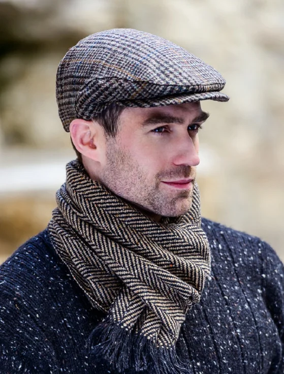 TWEED FLAT CAP - BROWN & RUST PLAID