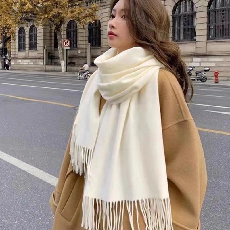 Cashmere-like Scarf Brushed Solid Color Thick Long Scarf Autumn And Winter No Pilling Tassel Shawl Female Factory Direct New