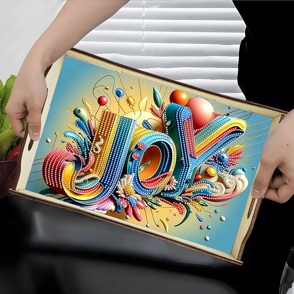 DIY Diamond Painted Dining Plate with Handle Wooden Food Tray Home Decor Gift