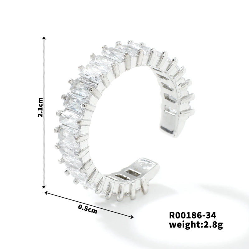 Copper Rhodium Plated Sweet Minimalist Plating Inlay Heart Shape Rectangle Zircon Open Rings