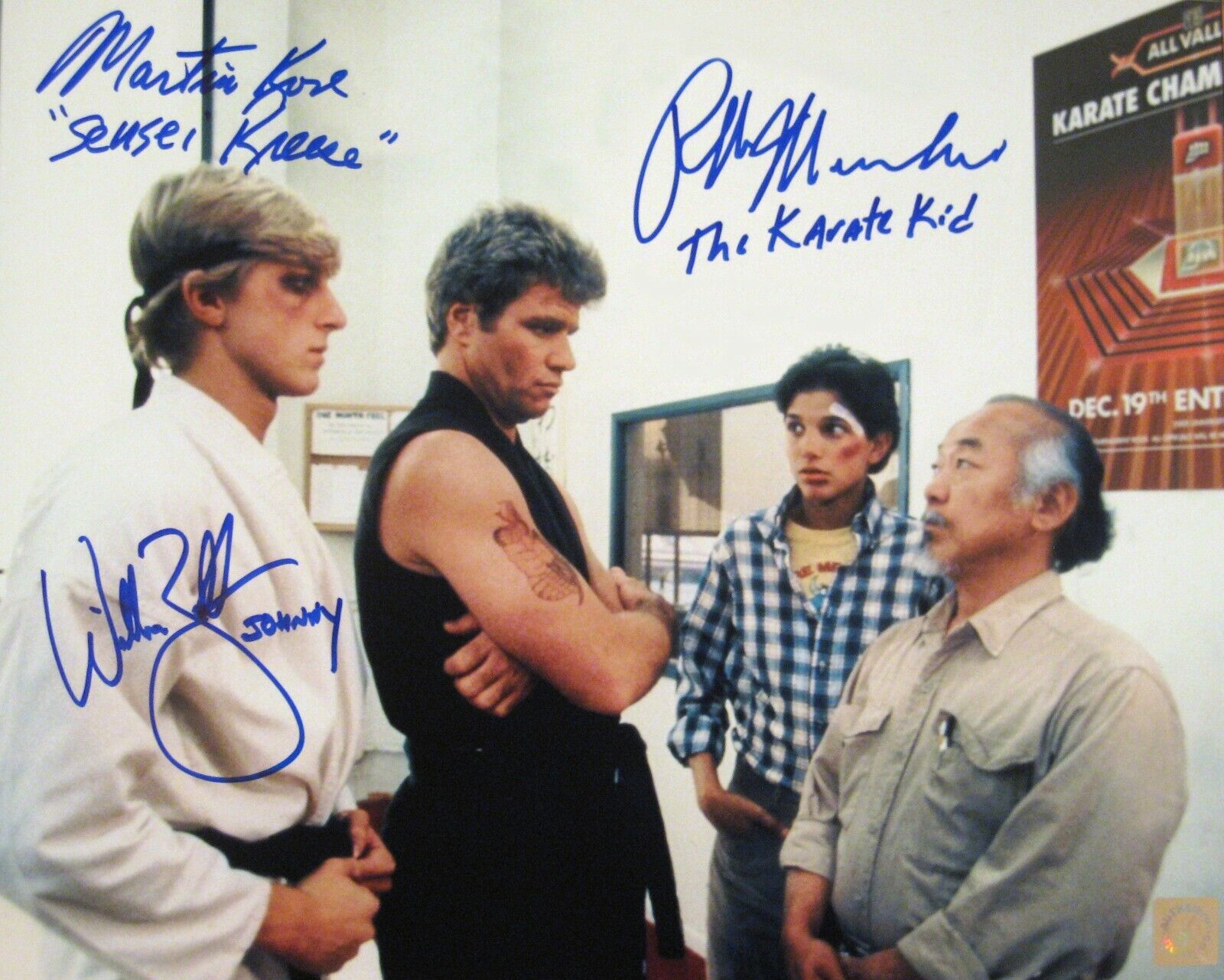 Ralph Macchio, William Zabka & Kove Autographed Karate Kid 11x14 Photo Poster painting ASI Proof