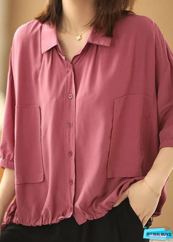 Vintage Rose Peter Pan Collar Drawstring Pockets Shirt Top Bracelet Sleeve