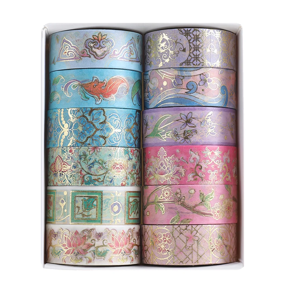 12 Rolls Color Tape Flower Washi Tape Set for DIY Crafts(Flower Hot Stamping)