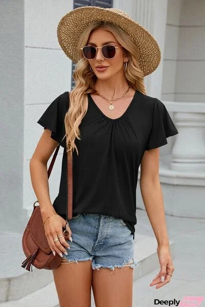 V-Neck Flutter Sleeve T-Shirt