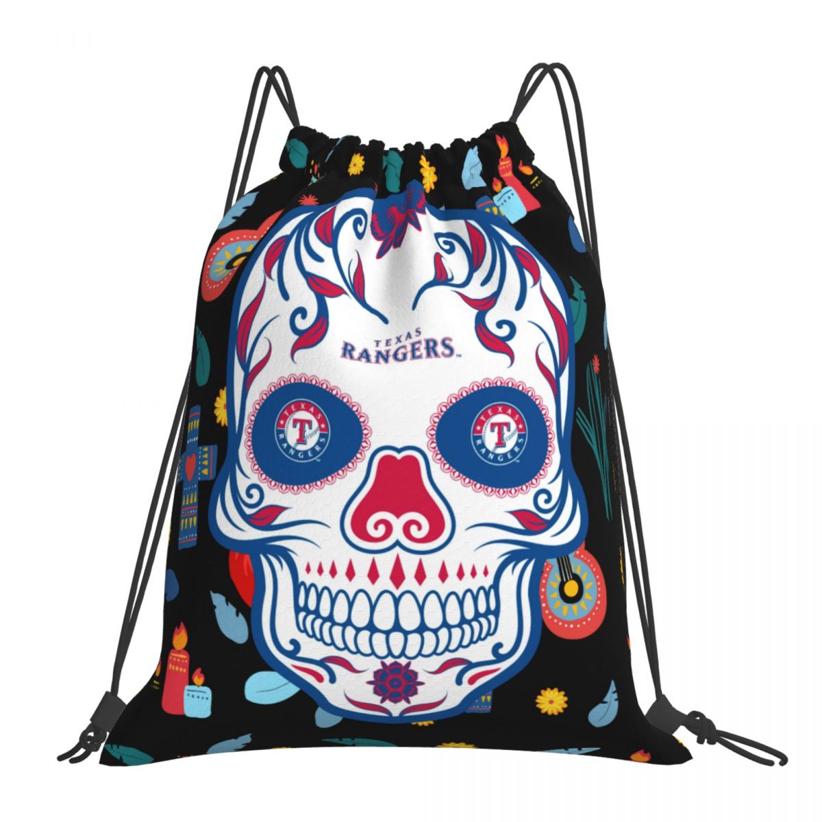 Texas Rangers Skull Waterproof Adjustable Lightweight Gym Drawstring Bag