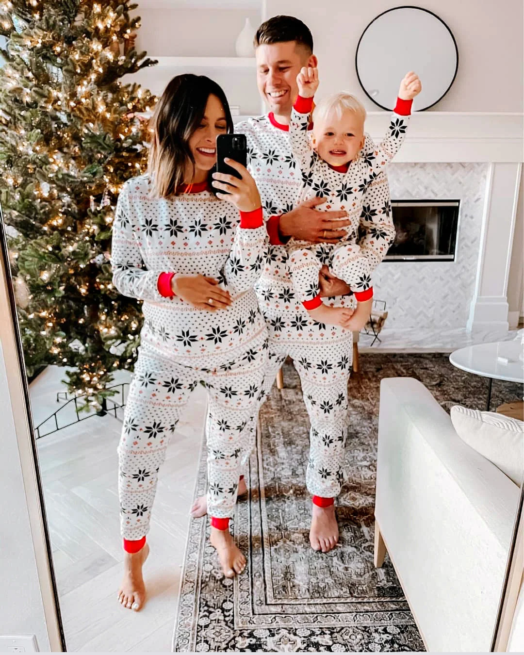 Christmas elements striped family pajamas