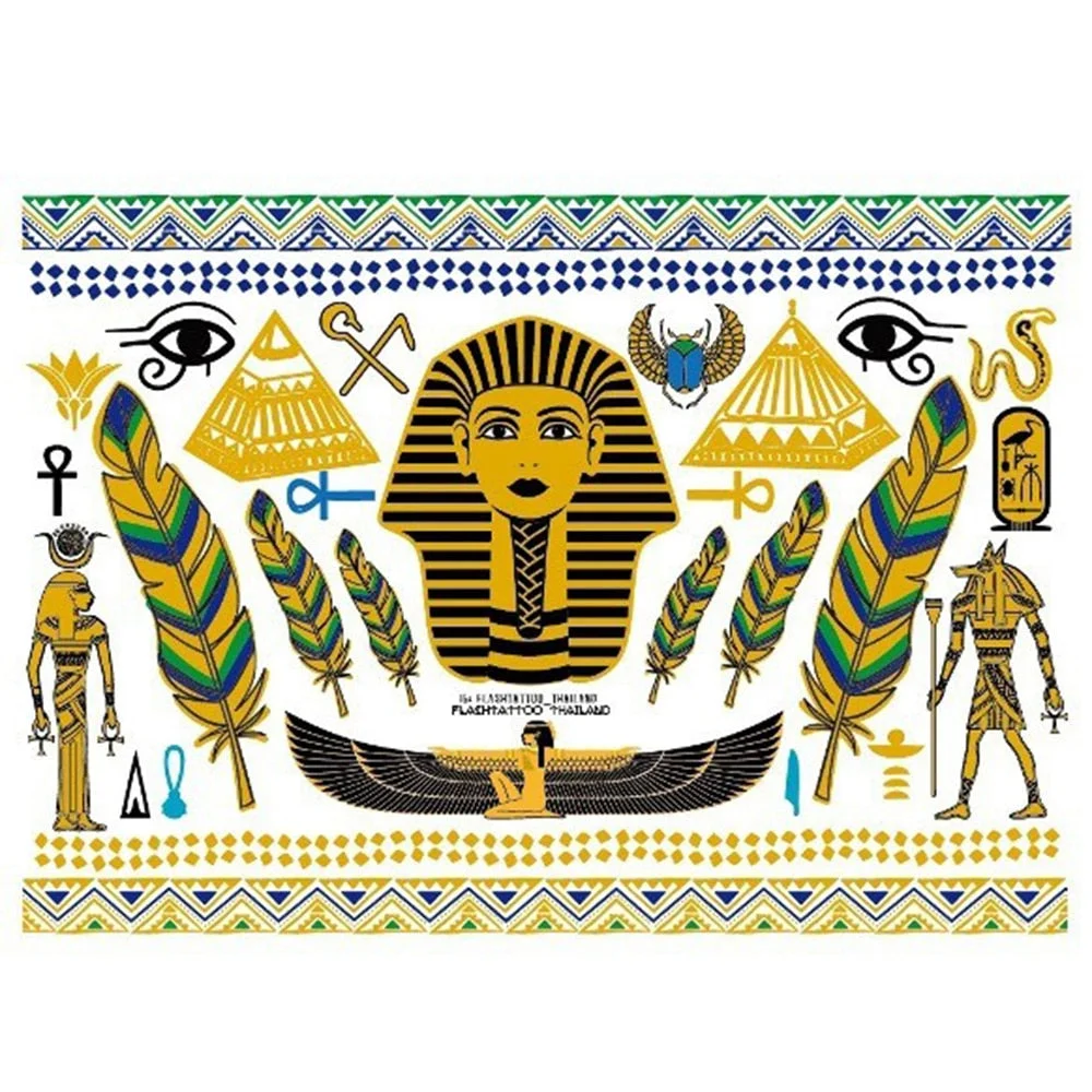 WaWaterproof Temporary Tattoo Sticker ancient Egypt Pharaoh Abinus metallic gold golden tatto flash tatoo fake tattoos