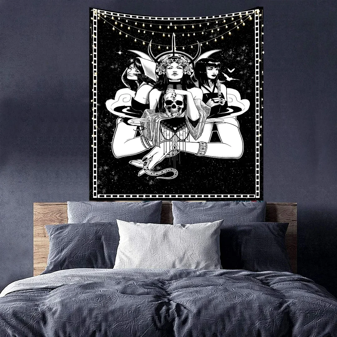 Tarot Tapestry Wall Hanging Astrology Divination Bedspread Beach Matwitchcraft Hippie Mandala White Black Sun Moon Tapestry