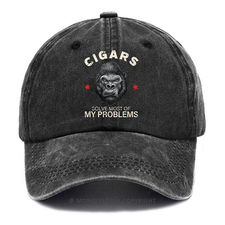 Cigars Solve Most Of My Problems Washed Baseball Caps