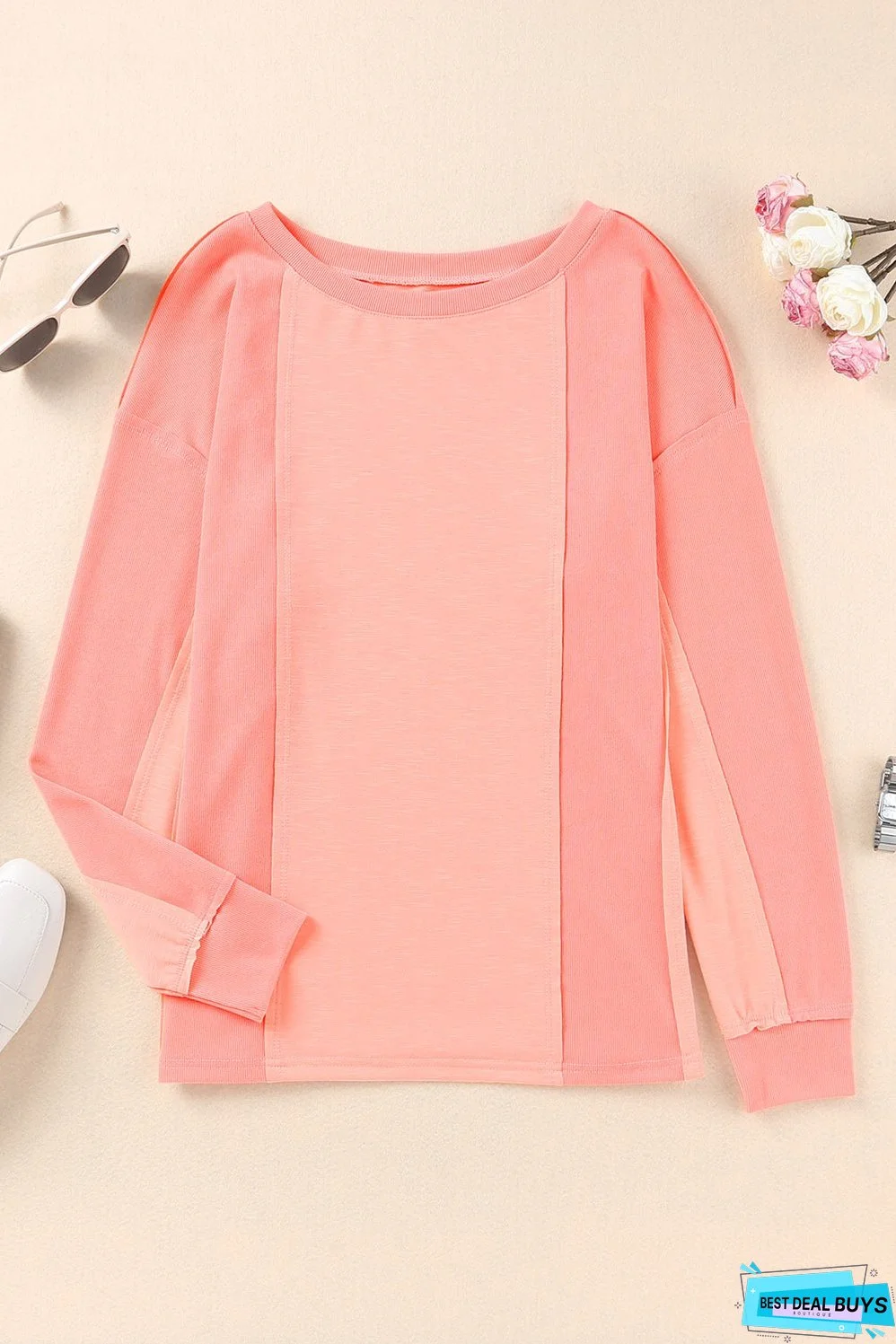 Solid Patchwork Long Sleeve Top