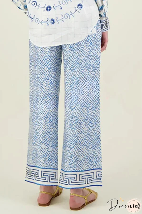 Unique Dragon Print Short Sleeve Loose Shirt and Elastic Waist Pocket Pants Set