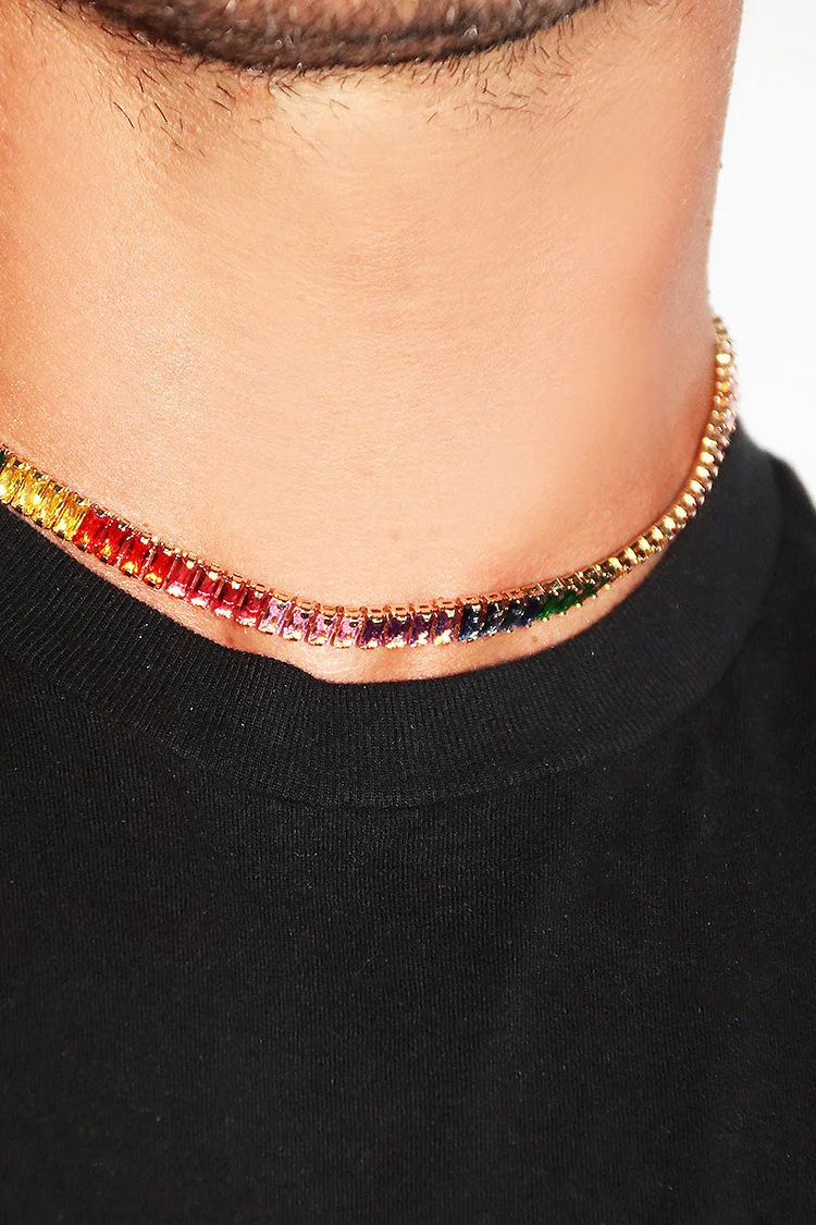 Rainbow Rhinestone Gemstone Shape Beads Necklace
