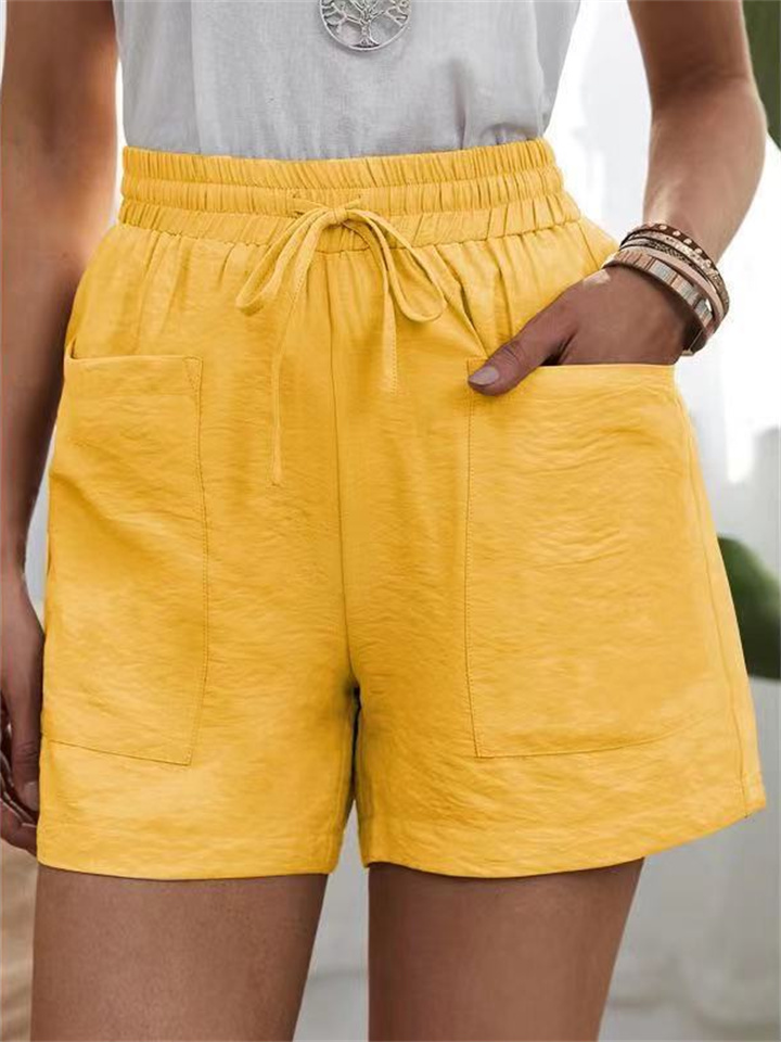 Summer Women's New Loose Linen Casual Shorts Solid Color High Waist Wide Leg Pants