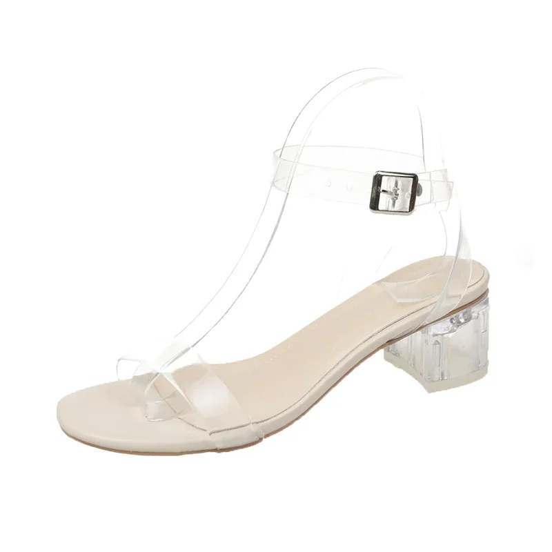 Qengg 2022 PVC Jelly Sandals Crystal Open Toed High Heels Women Transparent Heel Sandals Slippers Pumps 5CM Big Size 41 42