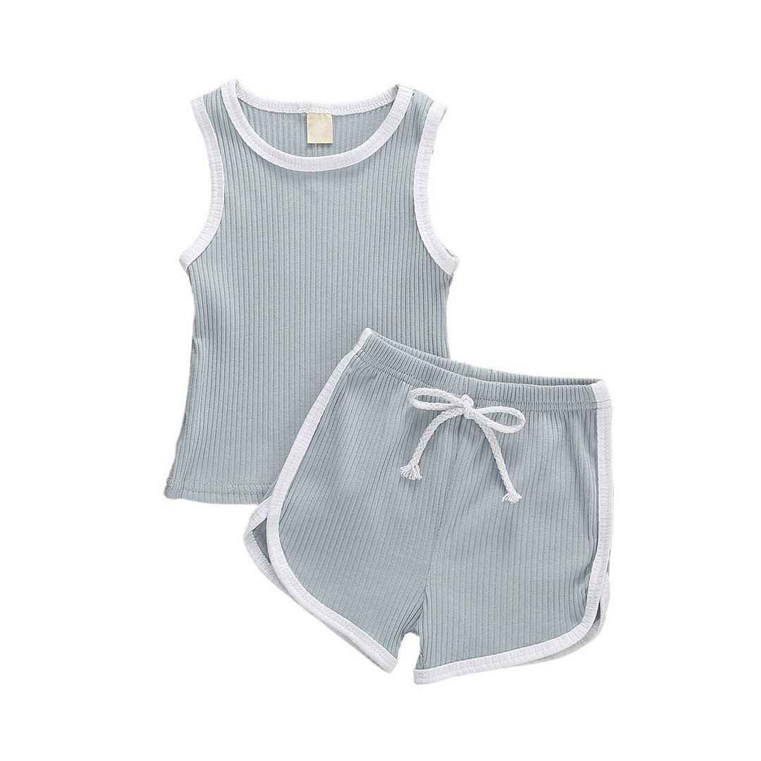2020 Baby Summer Clothing Infant Kids Baby Girls Boys Ribbed Solid Clothes Set Sleeveless Vest Tops Shorts 2Pcs Outfits Sunsuit