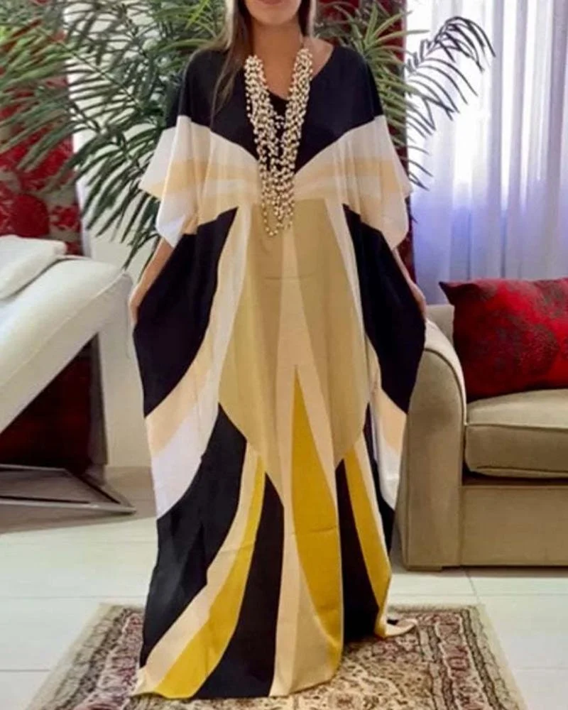 WOMEN'S ETHNIC STYLE PRINTED  CASUAL KAFTAN MAXI DRESS-030916