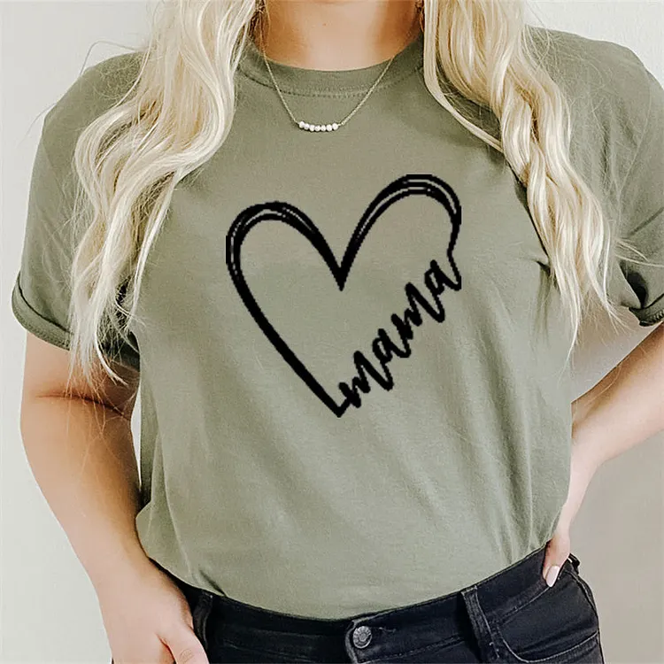 Custom Initial Heart Mama T-Shirt, Unisex Est Tee, Initial On Sleeve