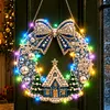 DIY Special Shaped Diamond Painting Wreath, Double-Sided Printing Christmas Wreath Hanging with LED Light Decor Kit 