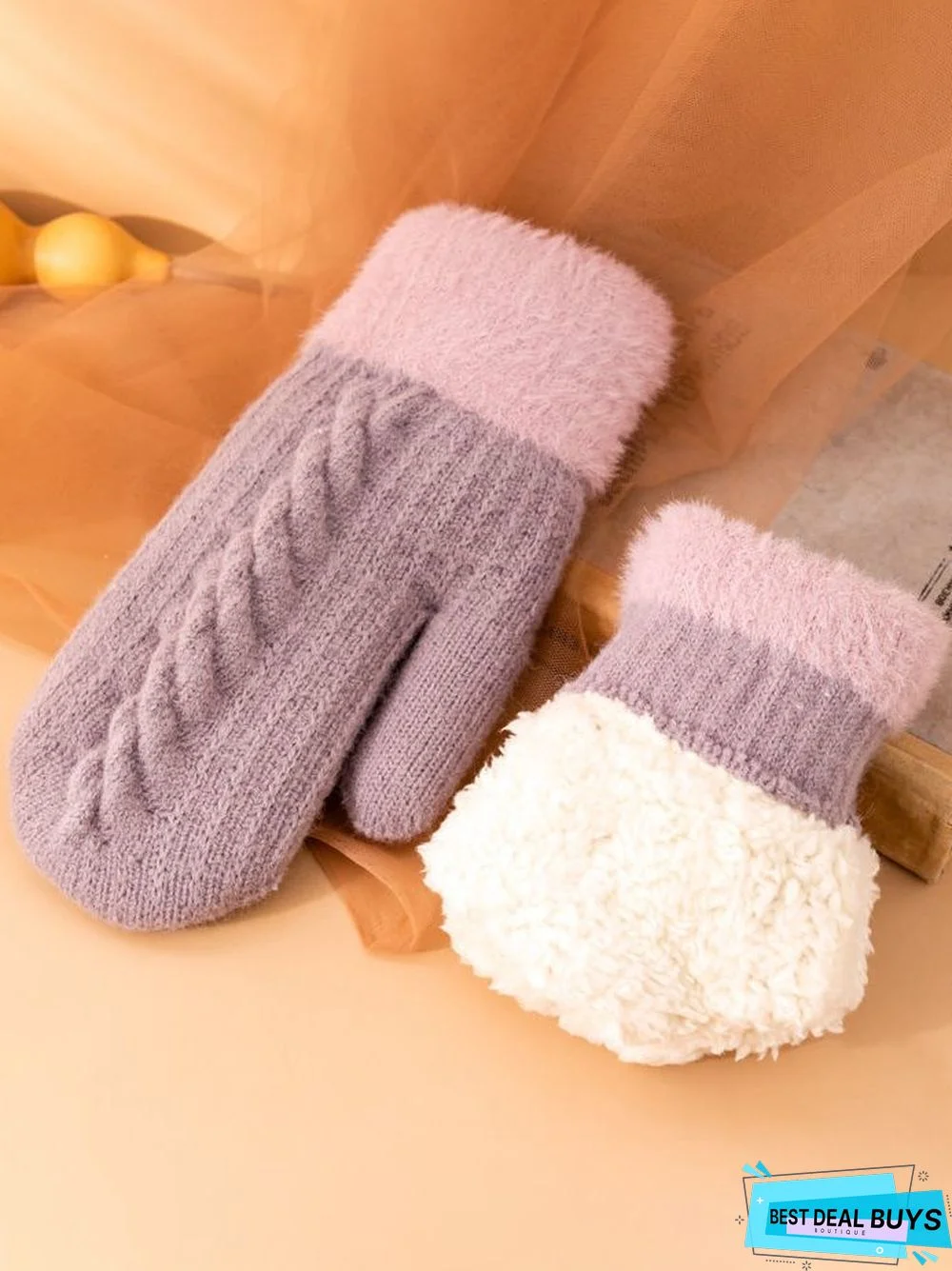 Casual Twisted Coral Fleece Knit Full Finger Gloves Autumn Winter Warm Accessories