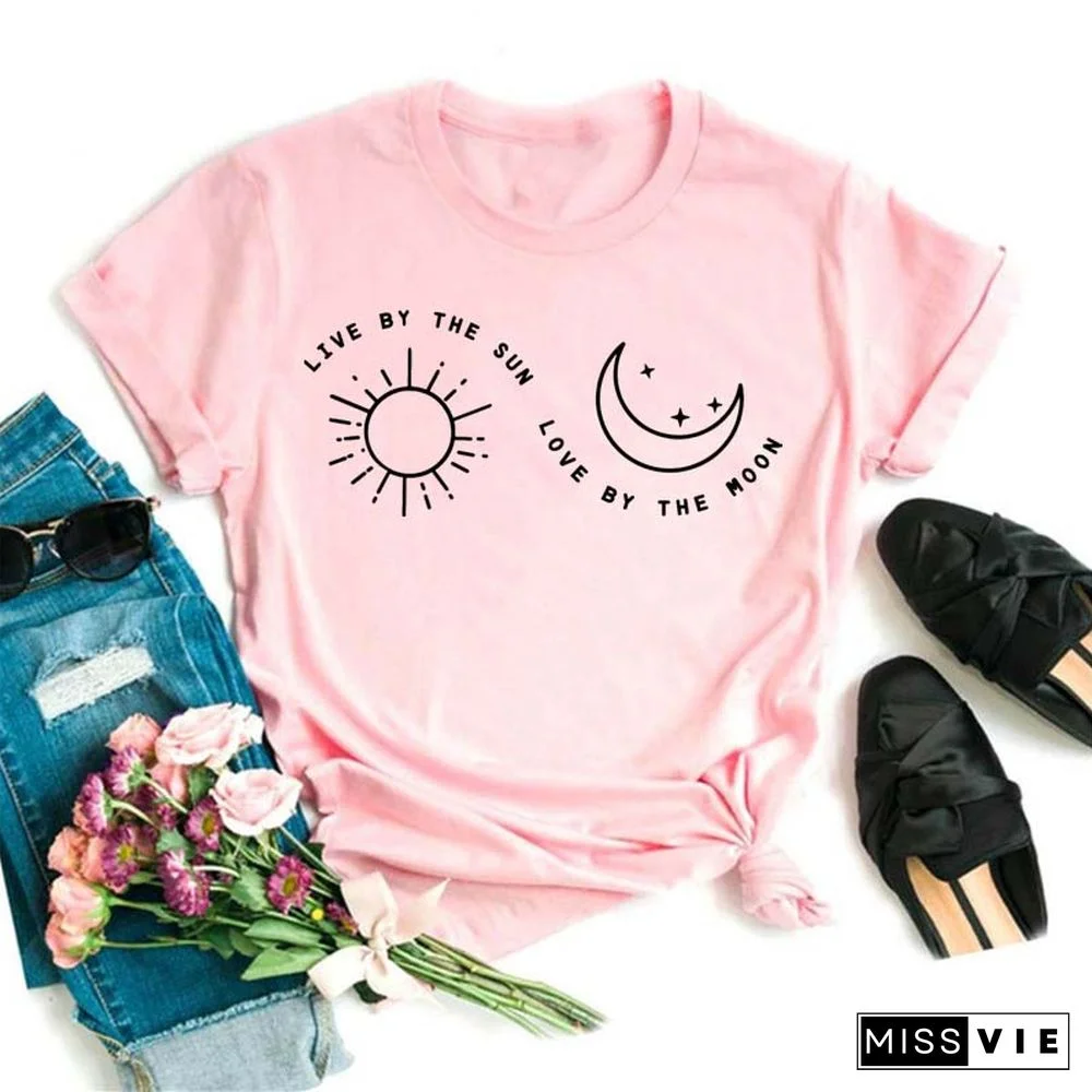 Maycaur Women Harajuku T Shirt New Moon Star Printed T Shirt O-Neck Summer Short Sleeve Tees Women Clothes Graphic T Shirts