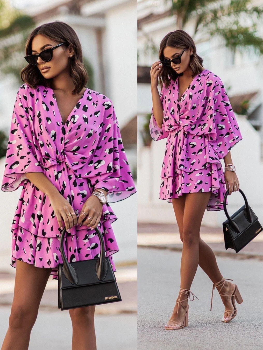 Uveng Fashionable Mid Skirt Printed Wave Sleeve Dress
