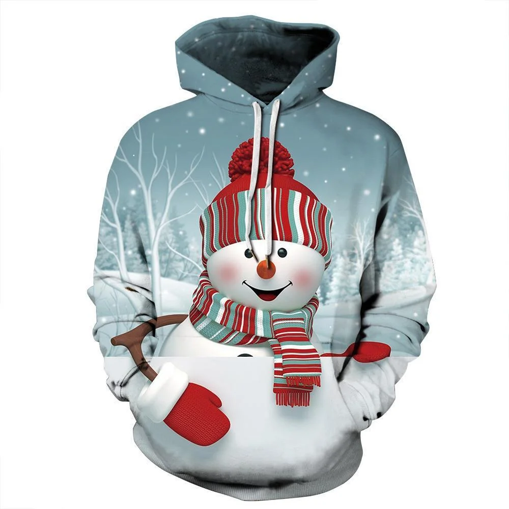 Men's Casual Christmas Snowman Print Hoodie-VESSFUL