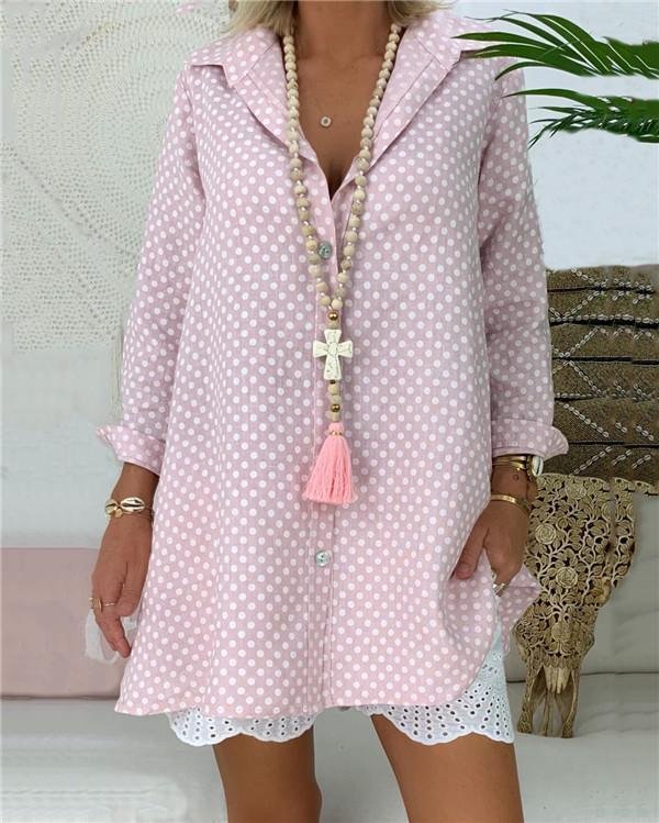 Plus Size Polka Dots Women Casual Shirts Daily Tops