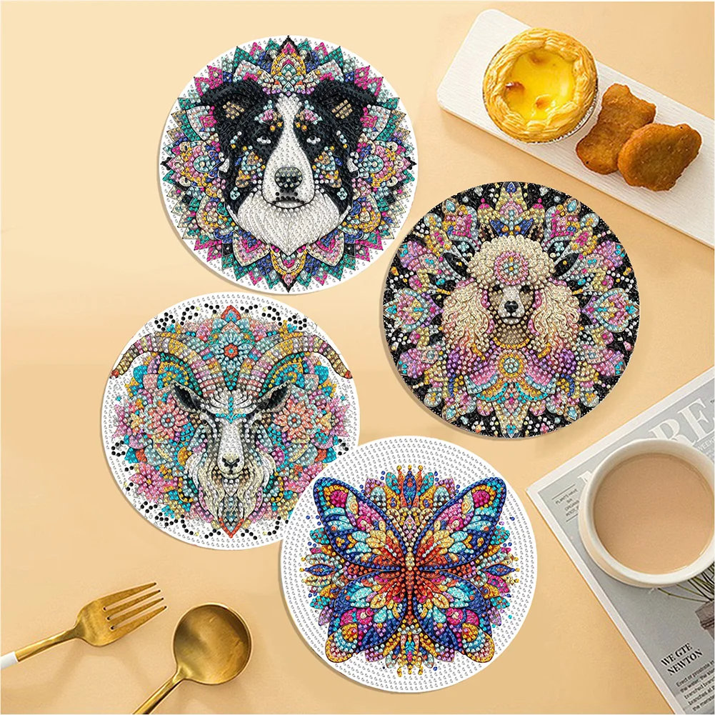 4Pcs Acrylic Mandala and Animal DIY Diamond Dot Kits Diamond Crafts Projects