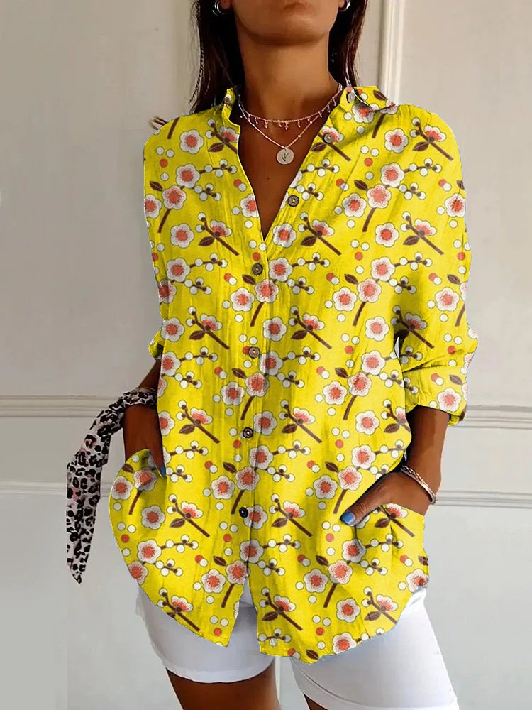 Classic Floral Print Casual Long Sleeve Shirt